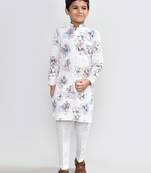 Kids boy white cotton straight kurta pant set