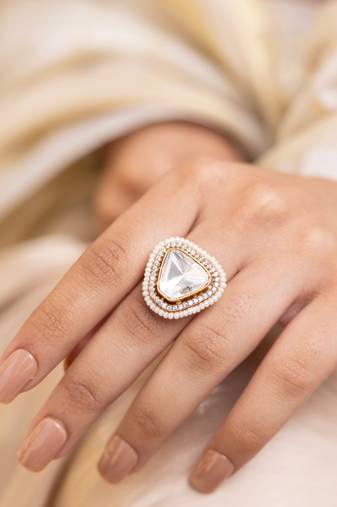 Gold plated kundan ring