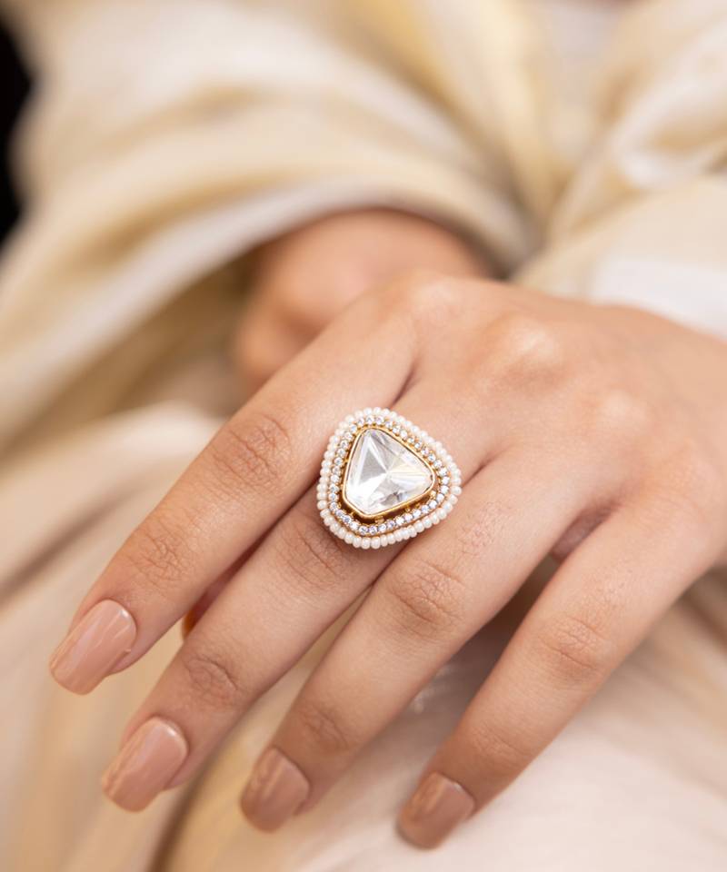 Gold plated kundan ring