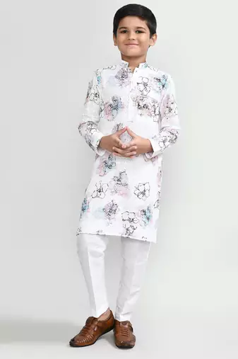 Kids boy white cotton straight kurta pant set
