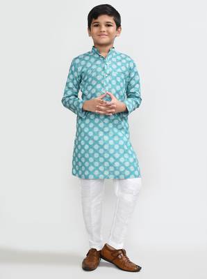 Kids boy Blue cotton straight kurta pant set 1