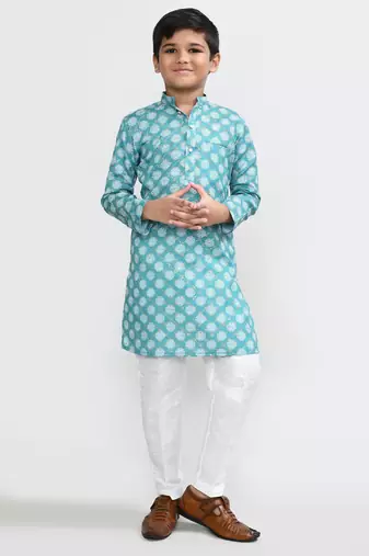 Kids boy Blue cotton straight kurta pant set