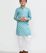Kids boy Blue cotton straight kurta pant set