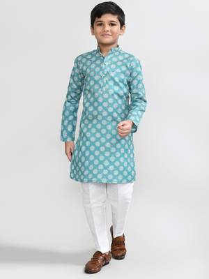 Kids boy Blue cotton straight kurta pant set 2