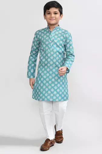 Kids boy Blue cotton straight kurta pant set