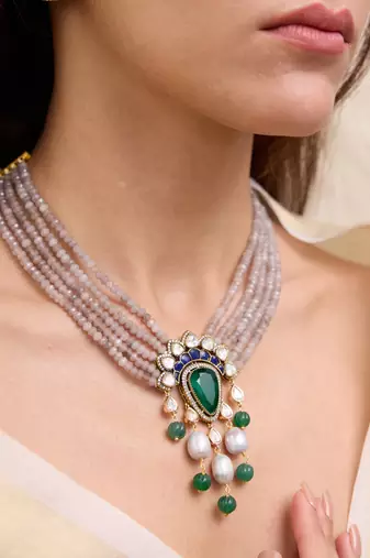 Gold plated multicolor stone necklace set