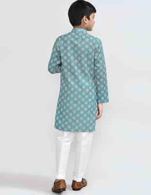 Kids boy Blue cotton straight kurta pant set 3