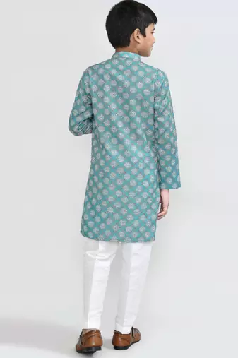 Kids boy Blue cotton straight kurta pant set