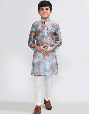 Kids boy Multicolor georgette straight kurta pant set 1
