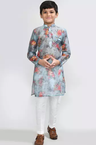 Kids boy Multicolor georgette straight kurta pant set
