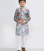 Kids boy Multicolor georgette straight kurta pant set