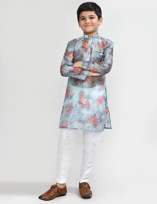 Kids boy Multicolor georgette straight kurta pant set 2