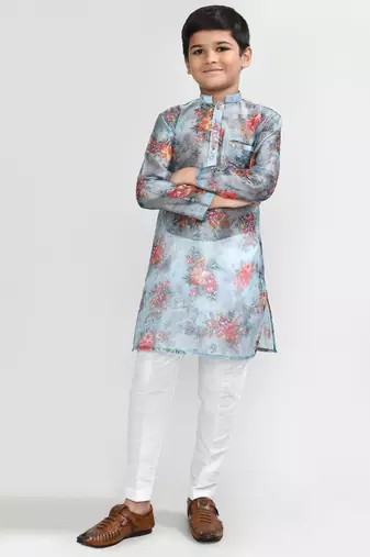 Kids boy Multicolor georgette straight kurta pant set