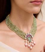 Gold plated green kundan necklace set