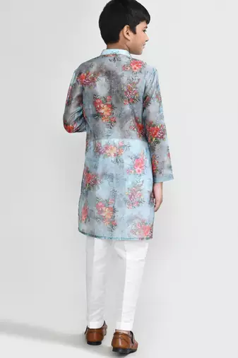 Kids boy Multicolor georgette straight kurta pant set