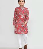 Kids boy red cotton silk  straight kurta pant set