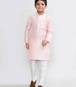Kids boy peach cotton silk  straight kurta pant set