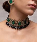 Gold plated green kundan necklace set