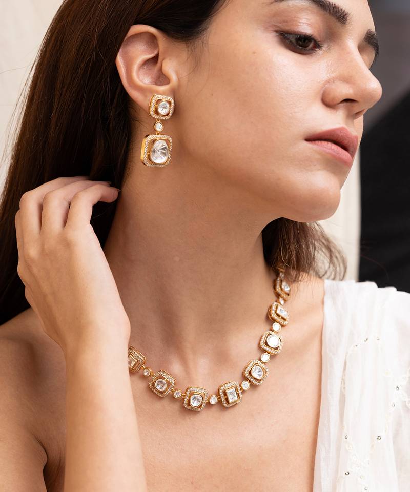 Gold plated kundan necklace set