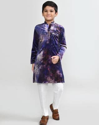 Kids boy purple velvet straight kurta pant set 2