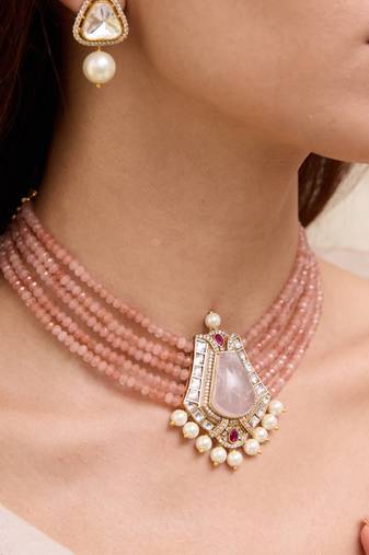 Gold plated multicolor stone kundan necklace set