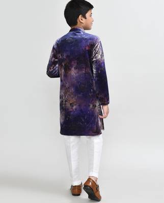 Kids boy purple velvet straight kurta pant set 3