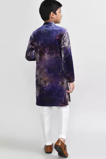 Kids boy purple velvet straight kurta pant set
