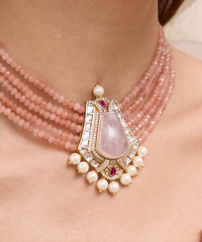 Gold plated multicolor stone kundan necklace set