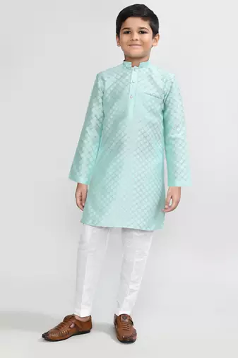 Kids boy pastel blue cotton silk  straight kurta pant set