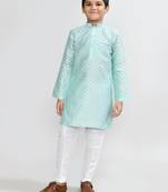 Kids boy pastel blue cotton silk  straight kurta pant set
