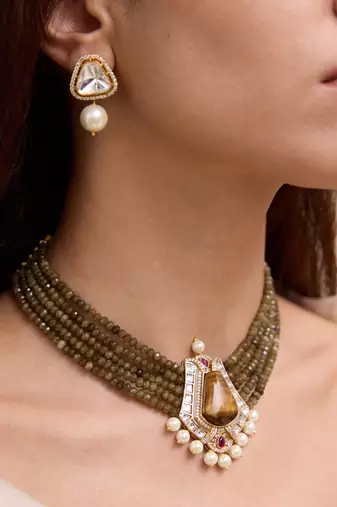 Gold plated multicolor stone kundan necklace set