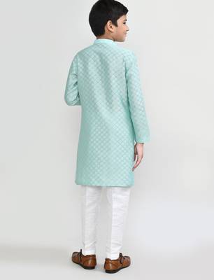 Kids boy pastel blue cotton silk blend straight kurta pant set 3