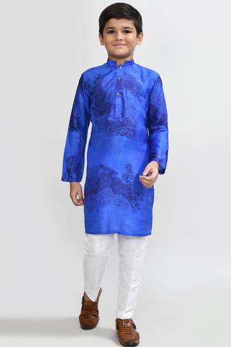 Kids boy royal blue cotton silk  straight kurta pant set