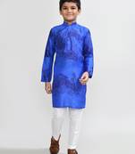 Kids boy royal blue cotton silk  straight kurta pant set