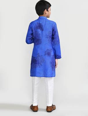 Kids boy royal blue cotton silk blend straight kurta pant set 3