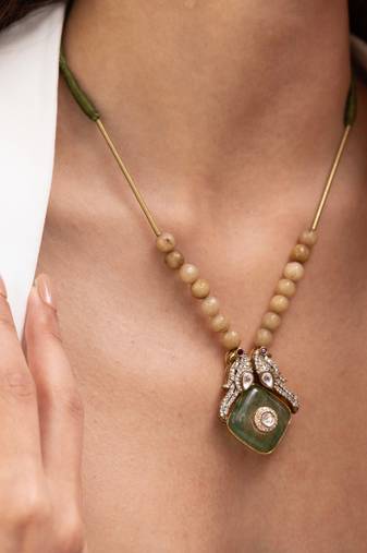 Gold plated green stone necklace