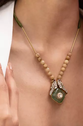 Gold plated green stone necklace