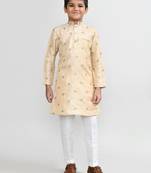 Kids boy beige satin silk  straight kurta pant set