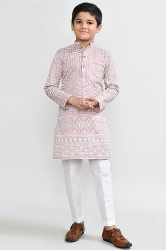 Kids boy onion pink art silk straight kurta pant set