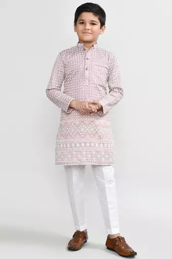Kids boy onion pink art silk straight kurta pant set