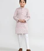 Kids boy onion pink art silk straight kurta pant set