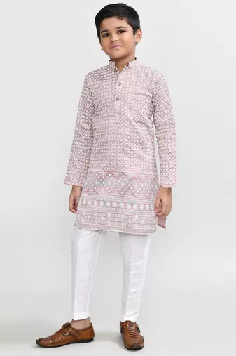 Kids boy onion pink Art silk straight kurta pant set