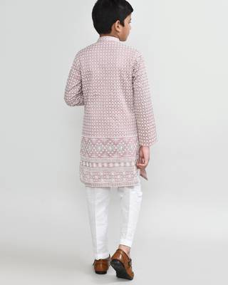 Kids boy onion pink Art silk straight kurta pant set 3