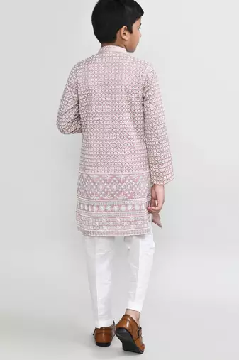 Kids boy onion pink Art silk straight kurta pant set