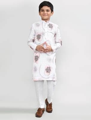 Kids boy white cotton straight kurta pant set 1