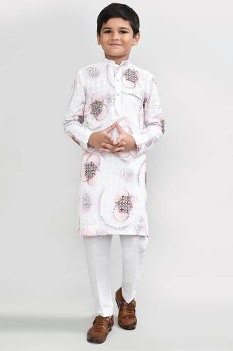Kids boy white cotton straight kurta pant set