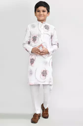 Kids boy white cotton straight kurta pant set