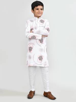 Kids boy white cotton straight kurta pant set 2