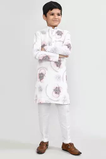 Kids boy white cotton straight kurta pant set