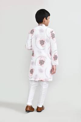 Kids boy white cotton straight kurta pant set 3